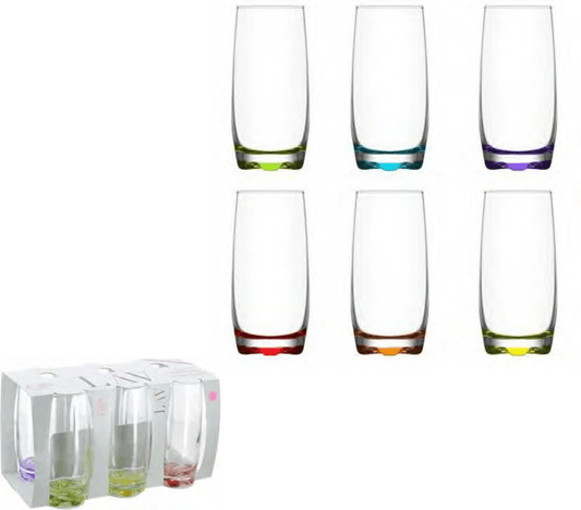 Premium Coloured Glass Drinking Tumbler Set 390cc Pack of 6
