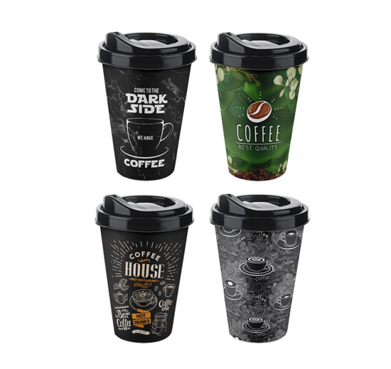 TTZ Plastic Reusable Travel Coffee Cup 400ml Assorted Designs
