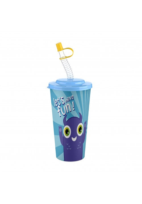 650ml Plastic Juice Cup with Straw Assorted So Cute Designs