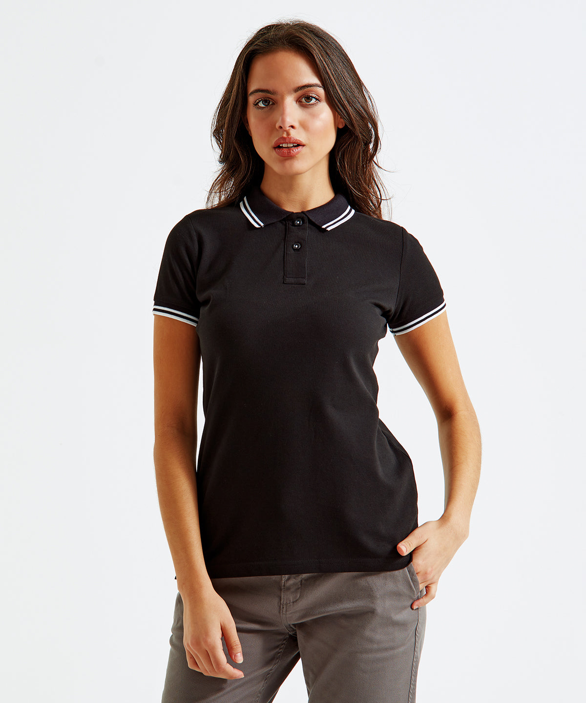Womens Classic Fit Tipped Polo Shirt with TwinTipped Collar and Sleeves