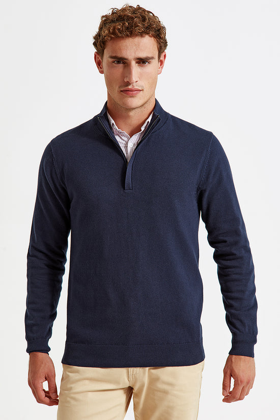 Mens Cotton Blend Zip Sweater Modern Knitted Jumper