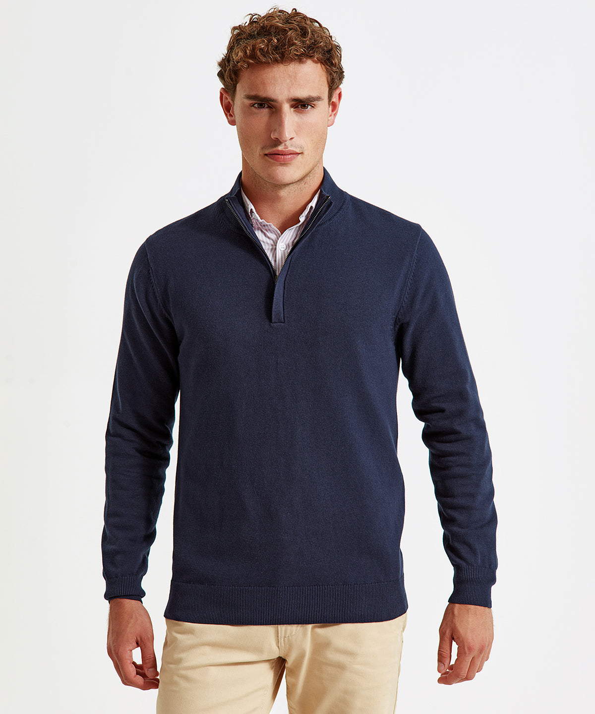 Mens Cotton Blend Zip Sweater Modern Knitted Jumper
