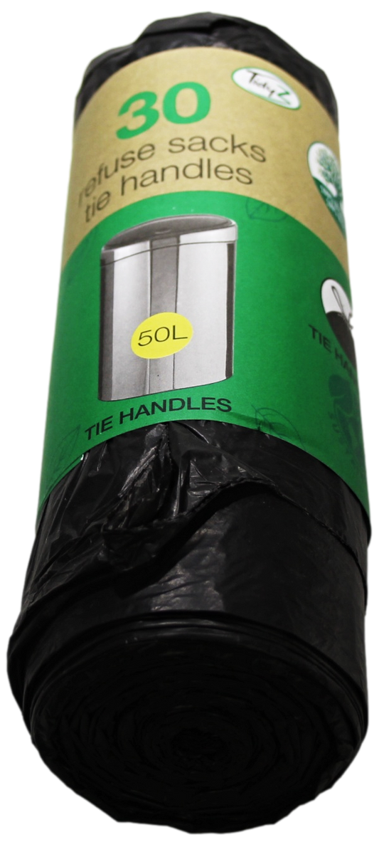Durable 50L Refuse Sacks Bin Bags with Tie Handles Pack of 30