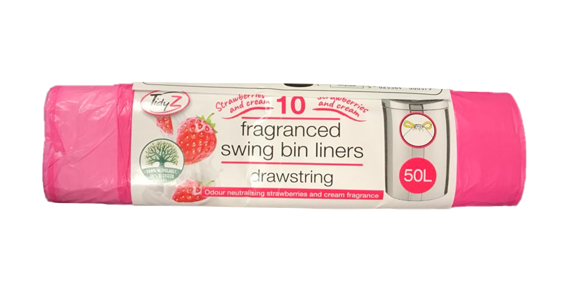 Strawberry Cream Fragranced Drawstring Bin Liners Pack of 10