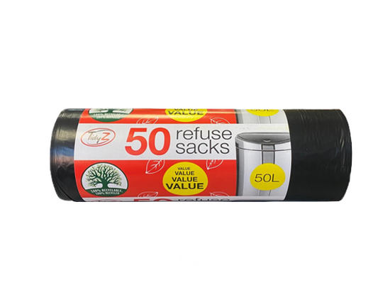 Durable 50L Refuse Sacks Bin Bags Pack of 50