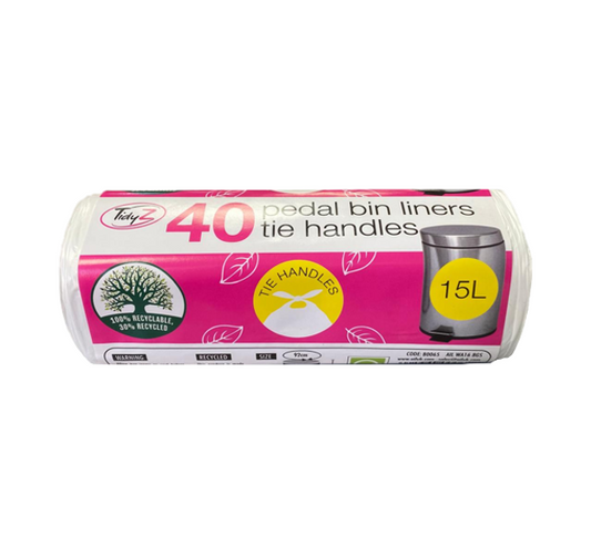 15L Pedal Bin Bag Liners with Tie Handles Roll of 40
