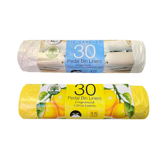Fragranced 15L Pedal Bin Bag Liners with Tie Handles Roll of 30 Assorted Scents