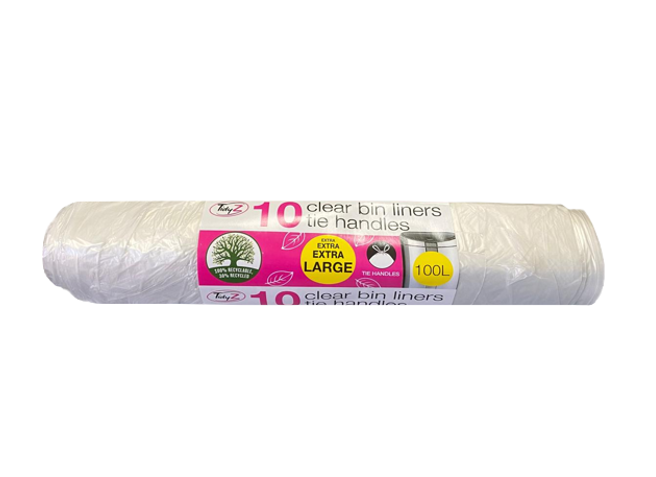 100L Extra Clear Pedal Bin Liners with Tie Handles Pack of 10