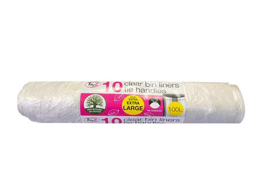 100L Extra Clear Pedal Bin Liners with Tie Handles Pack of 10