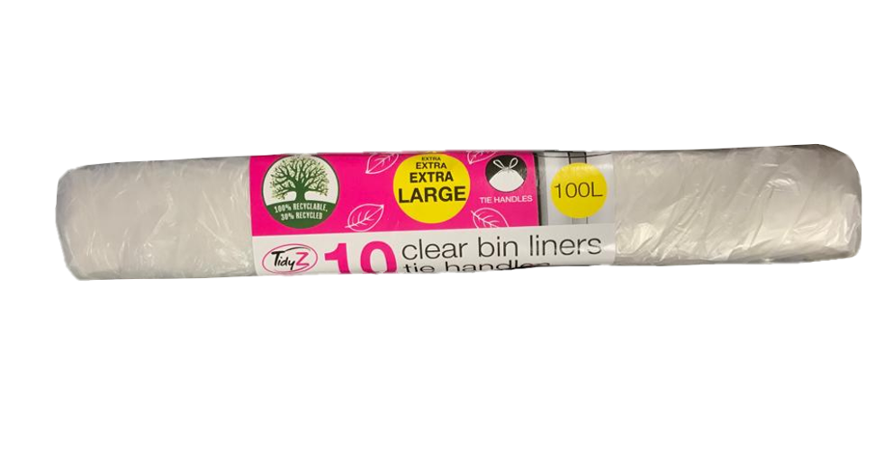 100L Extra Clear Pedal Bin Liners with Tie Handles Pack of 10