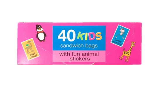 Kids Lunch Sandwich Food Bags with Fun Animal Stickers Pack of 40