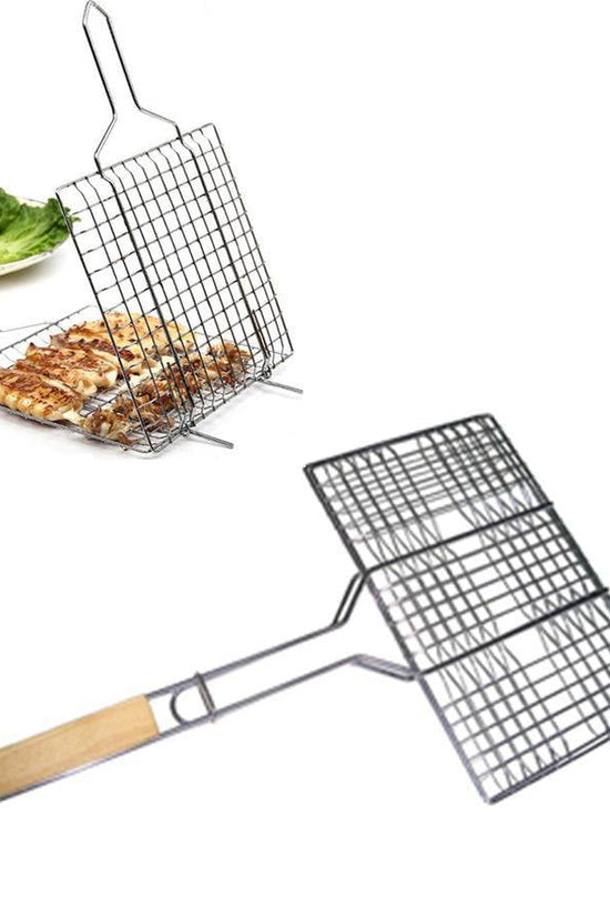 Premium Metal BBQ Basket Grill with Wooden Handle 30 x 40 cm