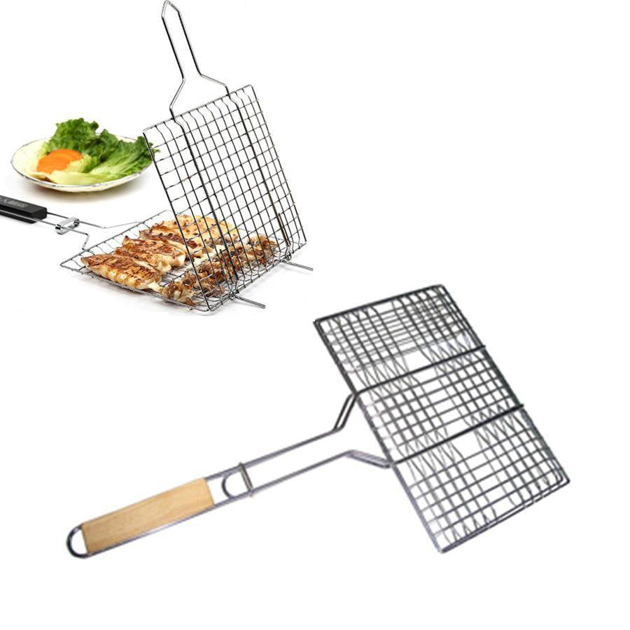 Premium Metal BBQ Basket Grill with Wooden Handle 30 x 40 cm