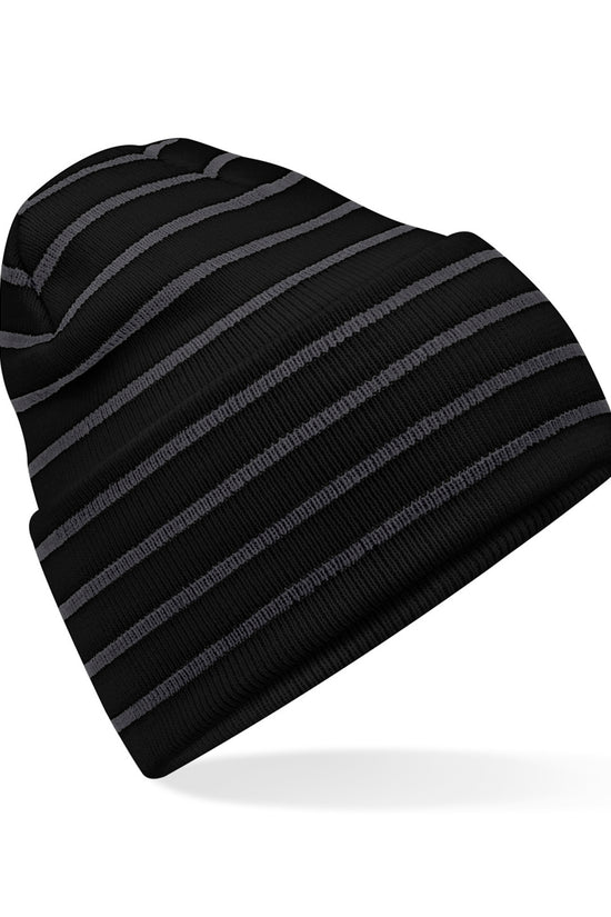 Striped DeepCuffed Beanie Hat Recycled Polyester Acrylic Blend