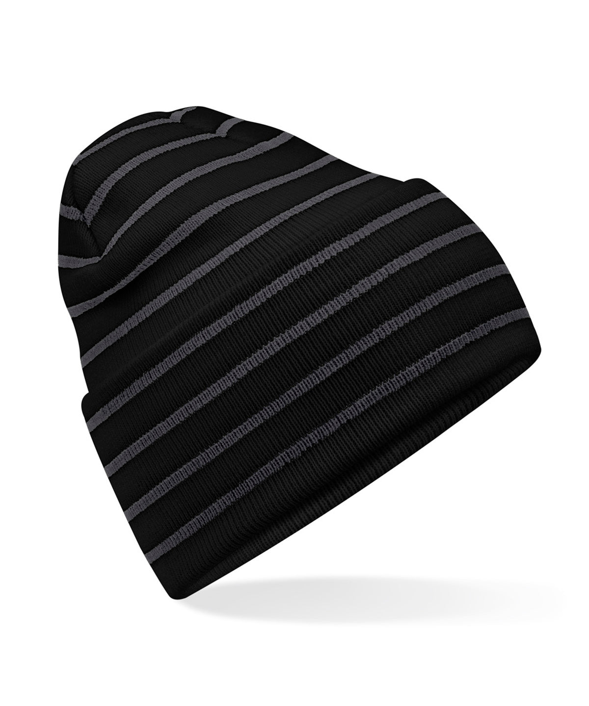 Striped DeepCuffed Beanie Hat Recycled Polyester Acrylic Blend