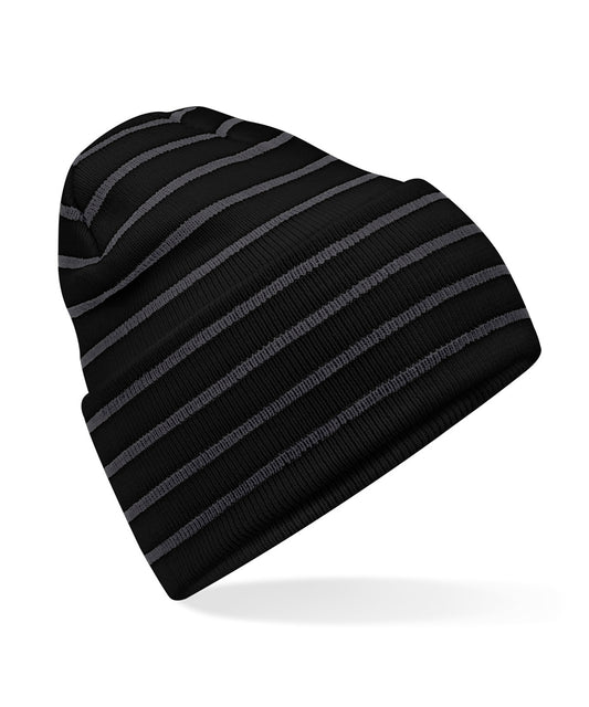 Striped DeepCuffed Beanie Hat Recycled Polyester Acrylic Blend