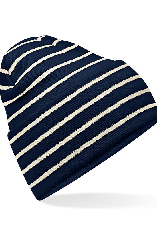 Striped DeepCuffed Beanie Hat Recycled Polyester Acrylic Blend