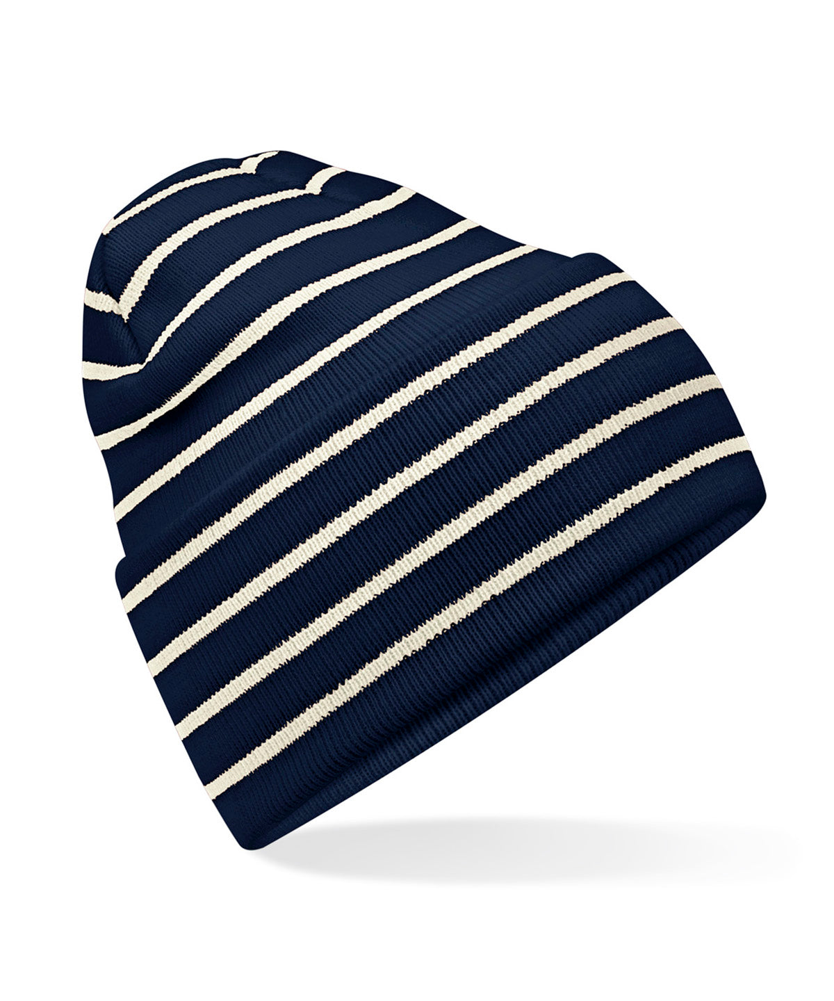 Striped DeepCuffed Beanie Hat Recycled Polyester Acrylic Blend