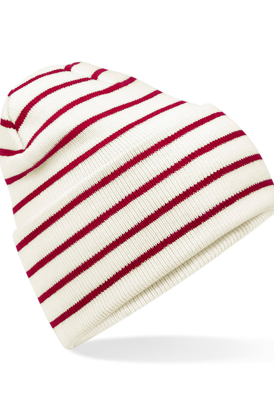 Striped DeepCuffed Beanie Hat Recycled Polyester Acrylic Blend