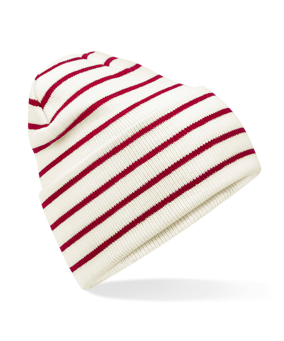 Striped DeepCuffed Beanie Hat Recycled Polyester Acrylic Blend