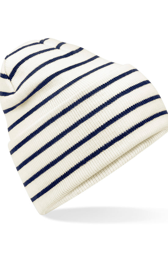 Striped DeepCuffed Beanie Hat Recycled Polyester Acrylic Blend