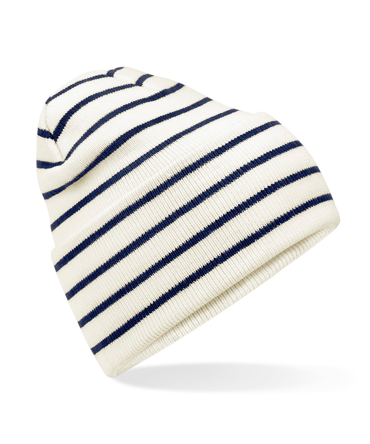 Striped DeepCuffed Beanie Hat Recycled Polyester Acrylic Blend