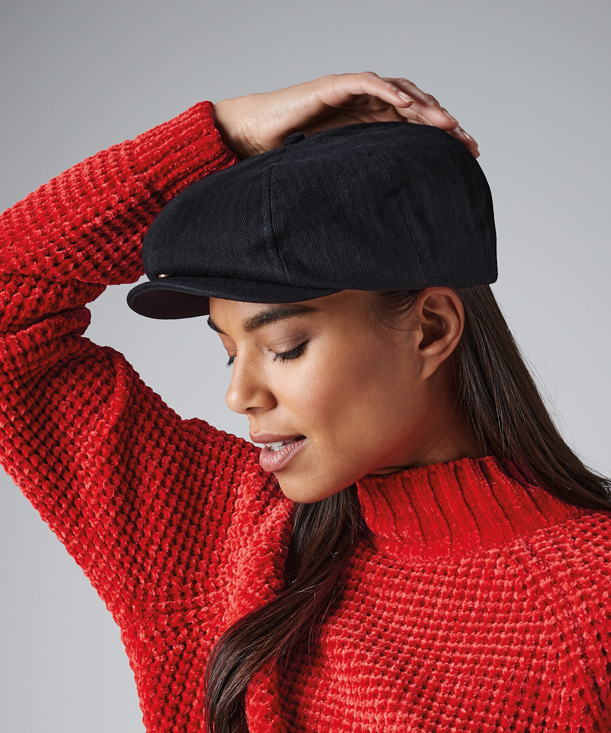 Beechfield Herringbone Newsboy Cap for Men