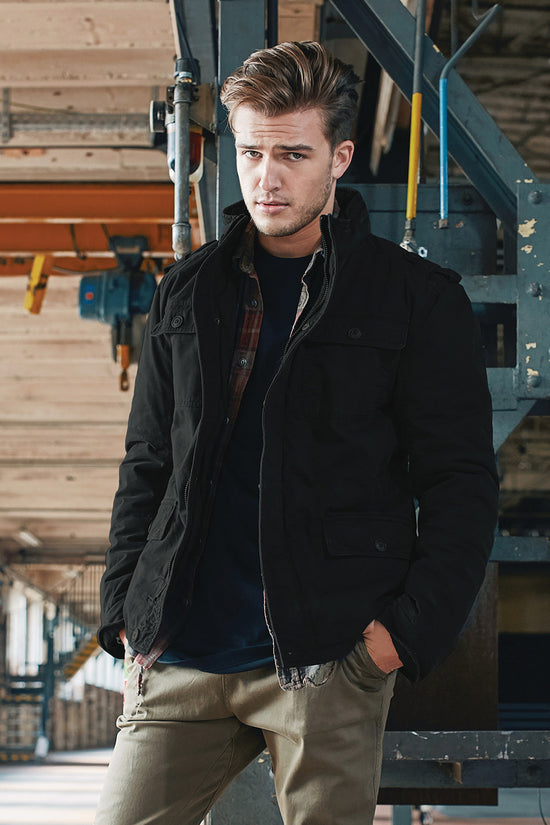 Britannia Field Jacket for Men with Hidden Hood and Standup Collar