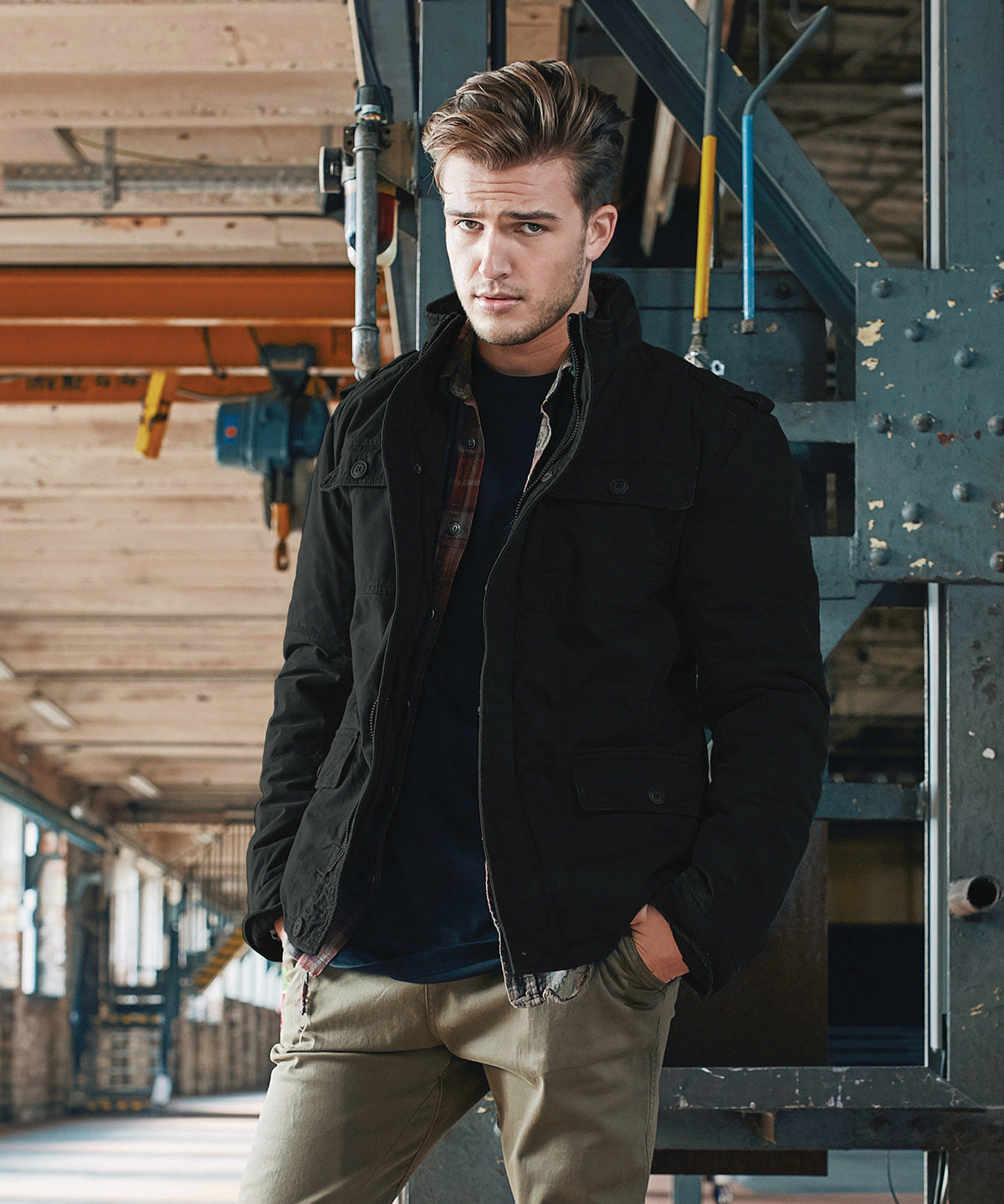Britannia Field Jacket for Men with Hidden Hood and Standup Collar