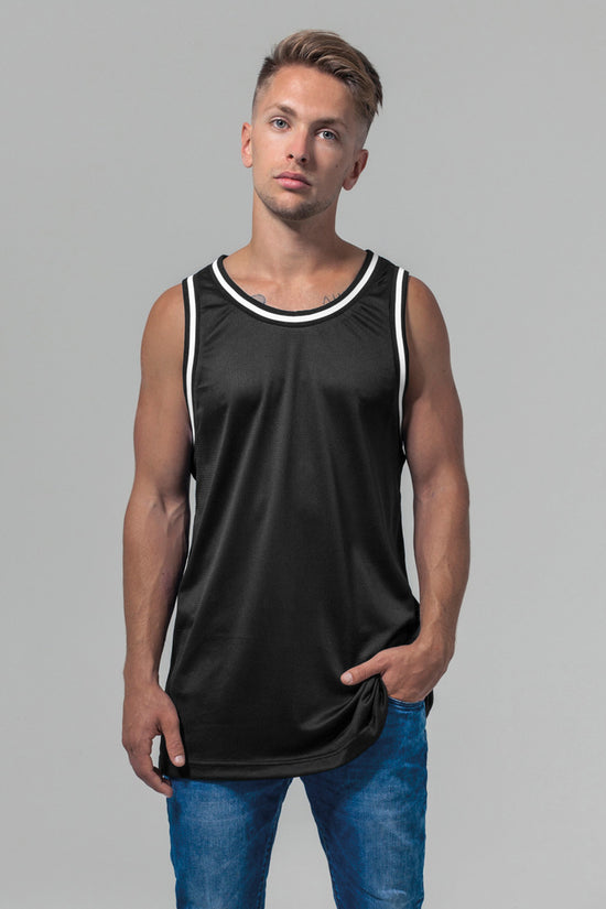 Mens Mesh Tank Top Vests Long Cut No Branding Contrasting Cuffs