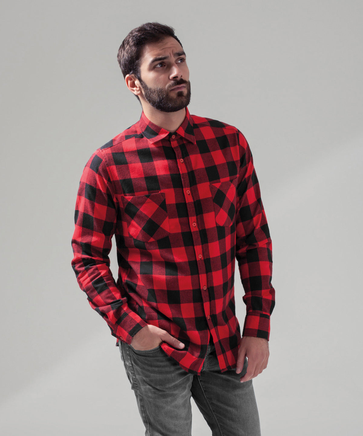 Mens Checked Flannel Shirt with Breast Pockets