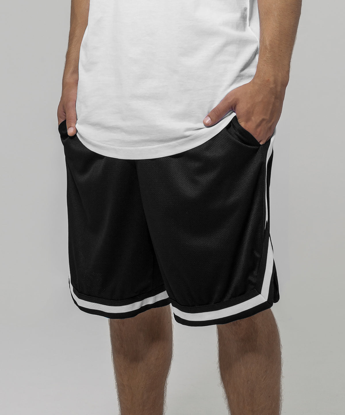 Mens Twotone Mesh Shorts with Side Cut and Stripes