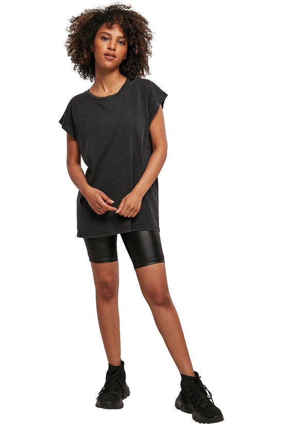 Womens Acid Washed Extended Shoulder Tee TShirts
