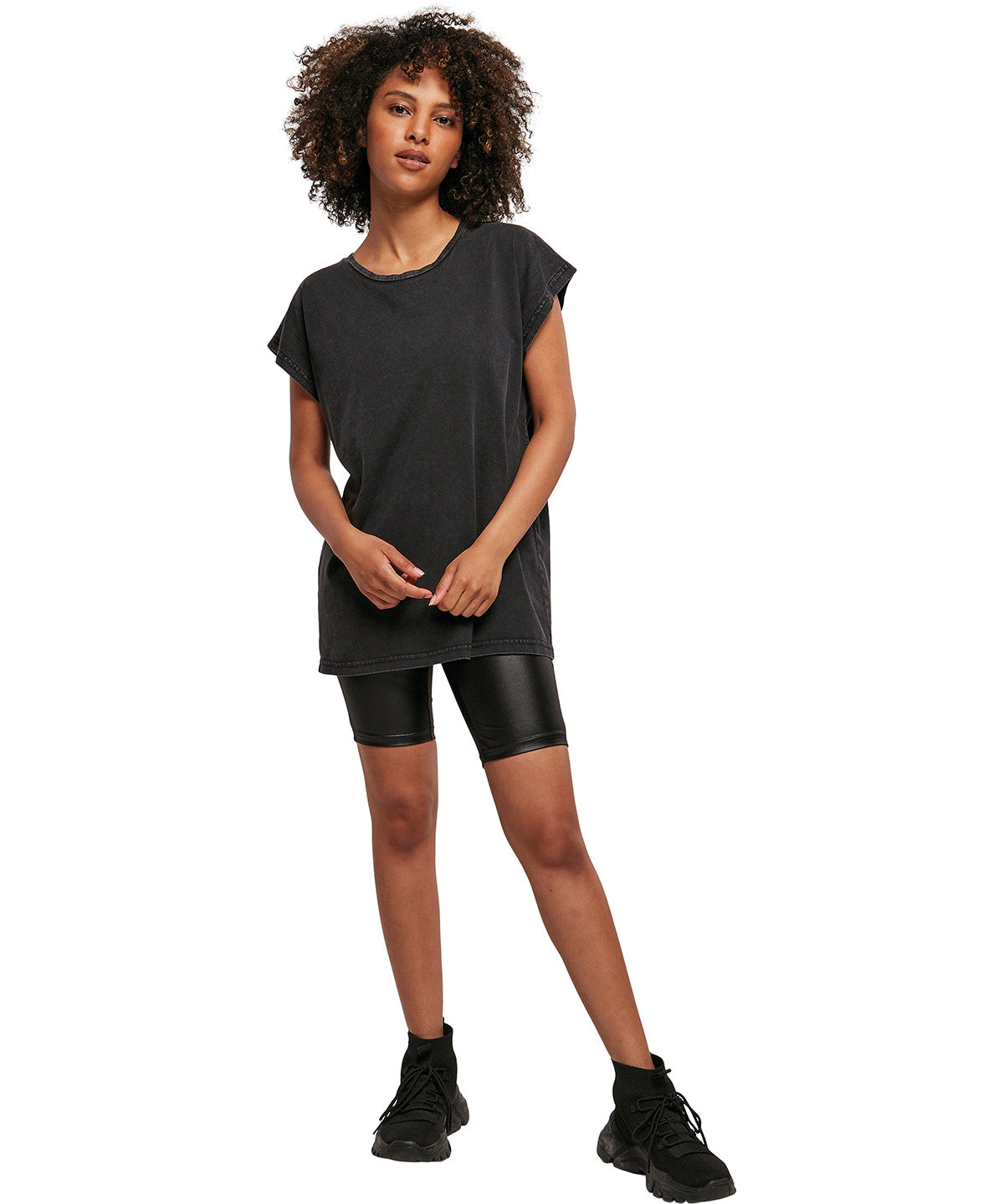 Womens Acid Washed Extended Shoulder Tee TShirts