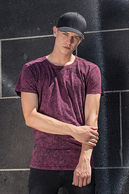 Mens Acid Washed Tee TShirt Classic Fit Crew Neck