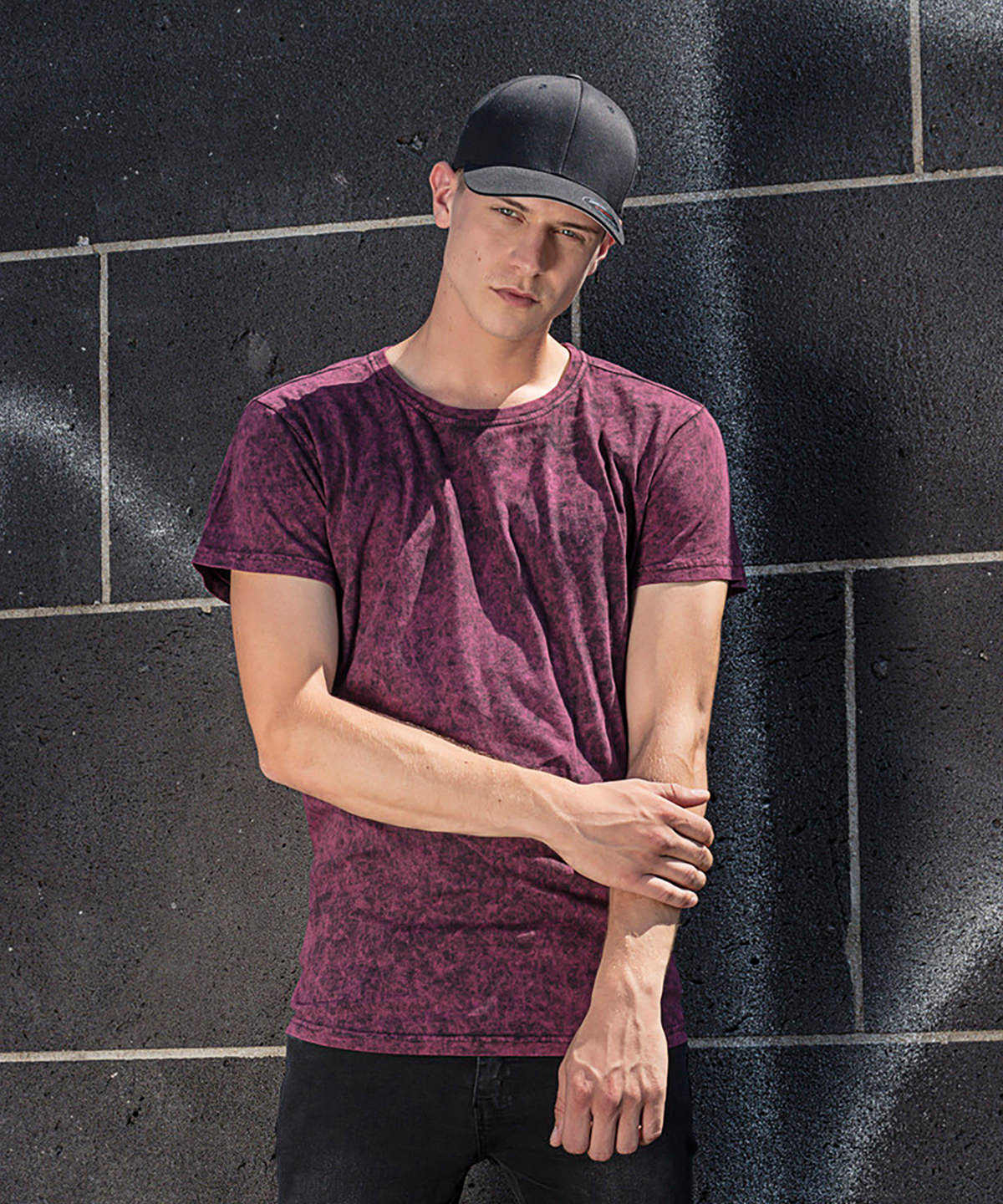Mens Acid Washed Tee TShirt Classic Fit Crew Neck