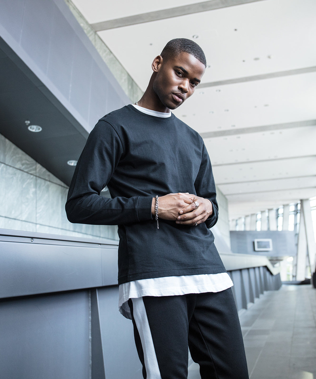 Mens Long Sleeve Cuff Rib Sweatshirts Street Style Look