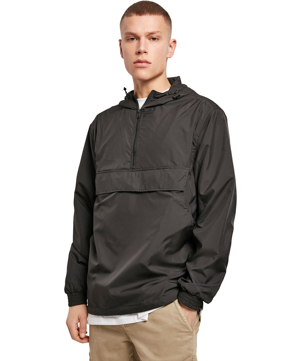 Mens Basic Pullover Jacket with Hood and Pockets