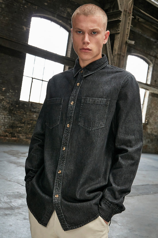 Mens Denim Shirt with HornOptic Buttons