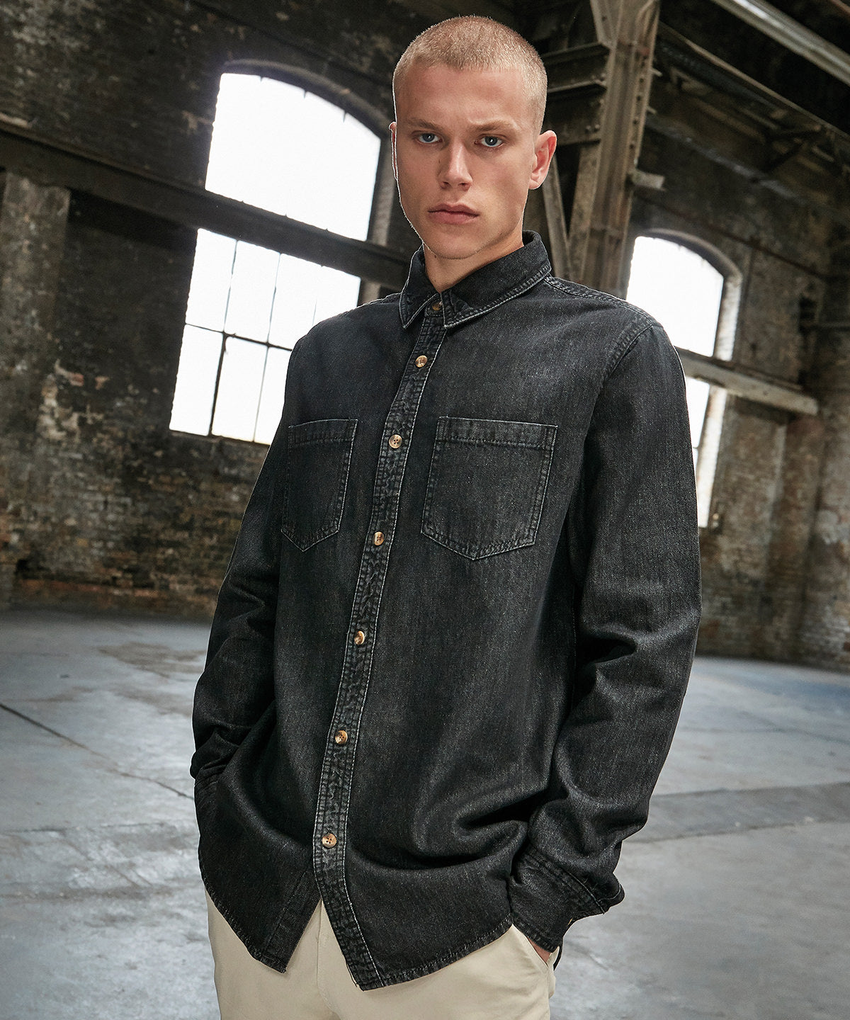Mens Denim Shirt with HornOptic Buttons
