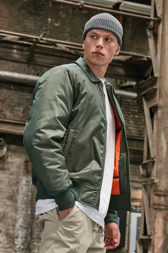 Mens Collar Bomber Jacket with Orange Lining