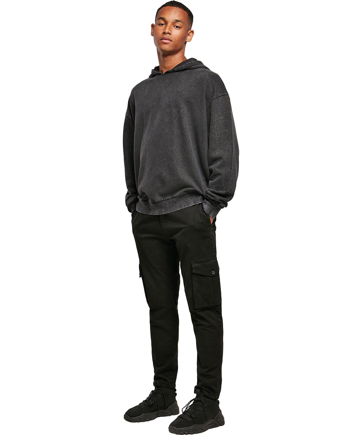 Mens Acid Washed Oversize Cotton Hoodie with Kangaroo Pocket
