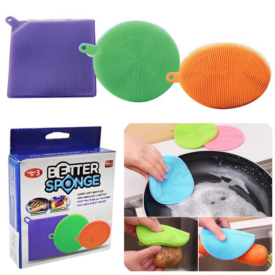 Hot Better Silicone Dishwashing Sponge Set Pack of 3