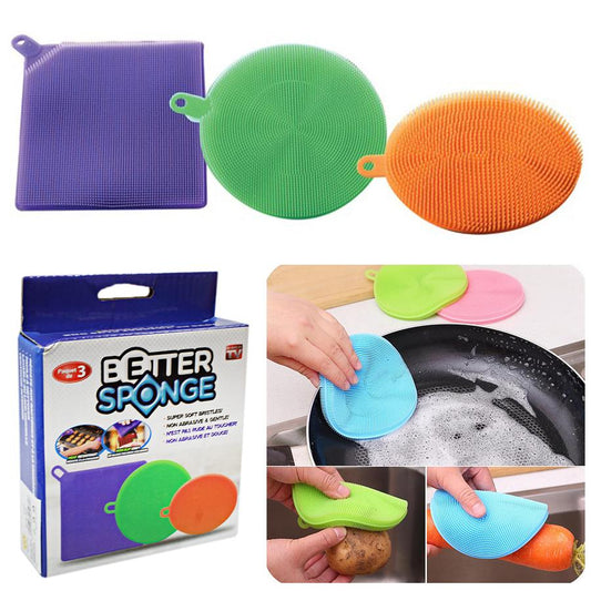 Hot Better Silicone Dishwashing Sponge Set Pack of 3