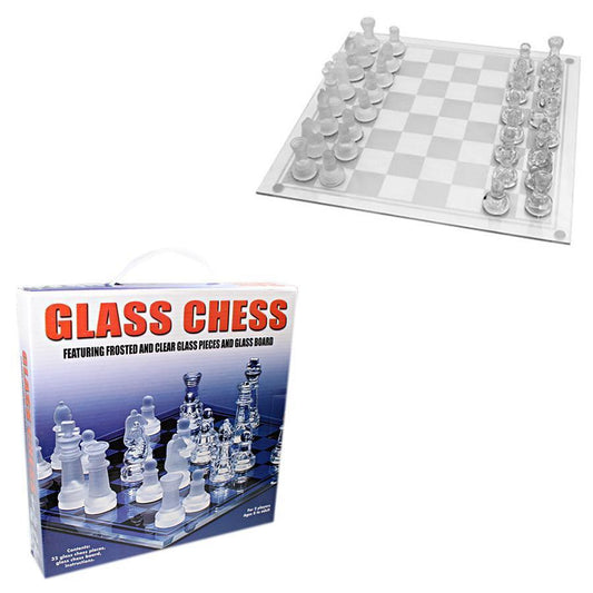 Elegant Glass Chess Set with Frosted Pieces 30cm x 30cm