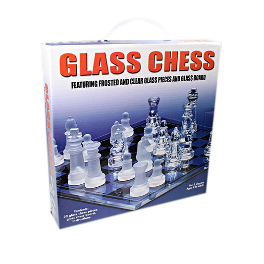 Elegant Glass Chess Set with Frosted Pieces 30cm x 30cm