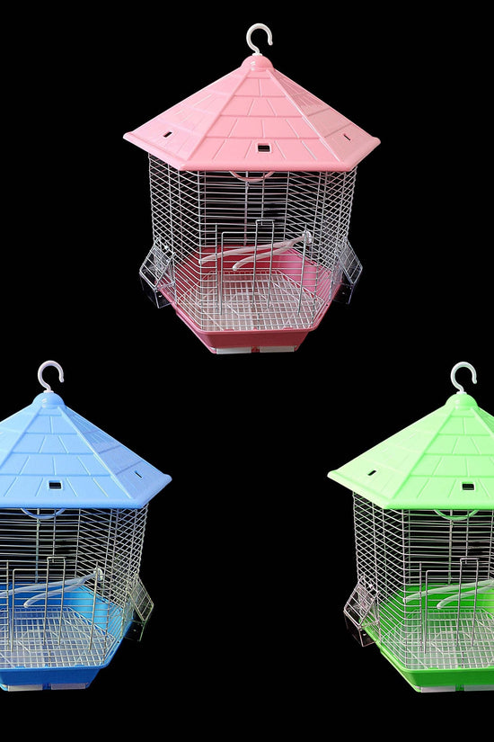 Hexagon Metal Bird Cage for Budgies Finches and Canaries Indoor 26 x 30 cm
