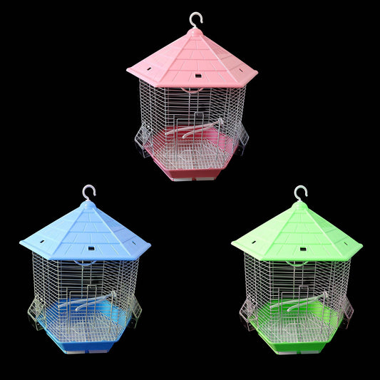 Hexagon Metal Bird Cage for Budgies Finches and Canaries Indoor 26 x 30 cm