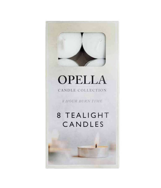 Opella White Tealight Candles Box of 8 Set the Perfect Ambiance
