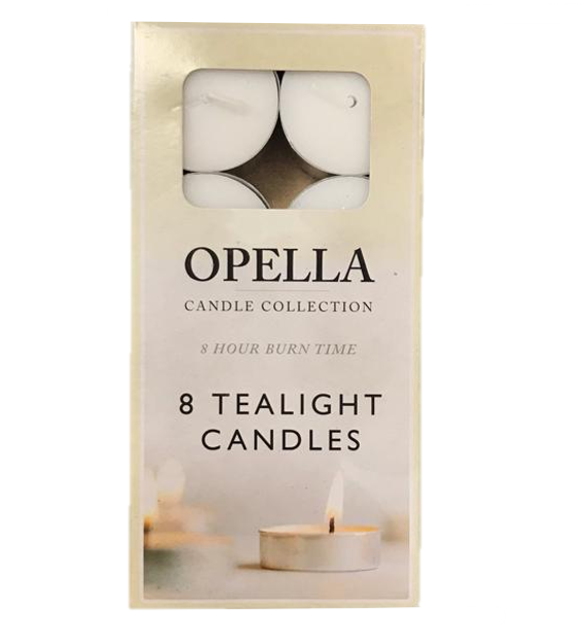 Opella White Tealight Candles Box of 8 for Elegant Illumination